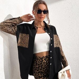 SHEIN leopard button up